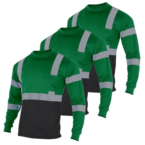 3pcs Safety T Shirts Reflective High Visibility Hi Vis Long Sleeve Construction Work Shirts for Men Class 3