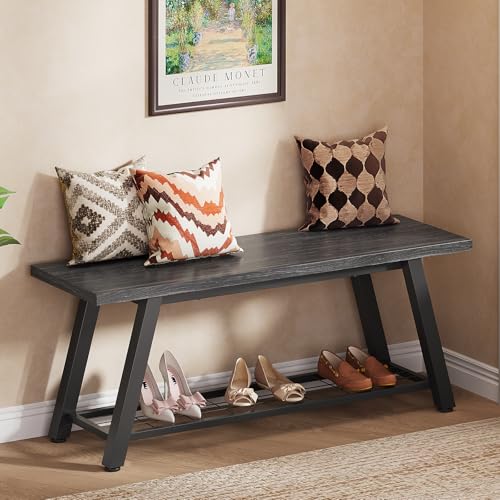 Industrial Entryway Bench Rustic Wood and Metal Storage Bench for Indoor Living Dining Room Bedroom Long Shoe Benches Seat