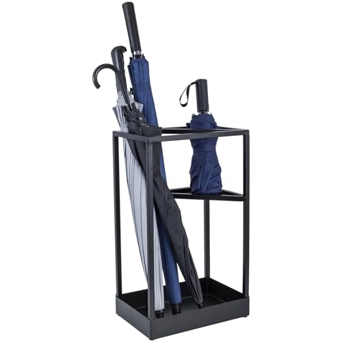 20 Inch Tall Modern Metal Geometric Freestanding Entryway Umbrella Rack or Cane Holder with Shelf for Small Umbrellas and Bottom Drip Tray