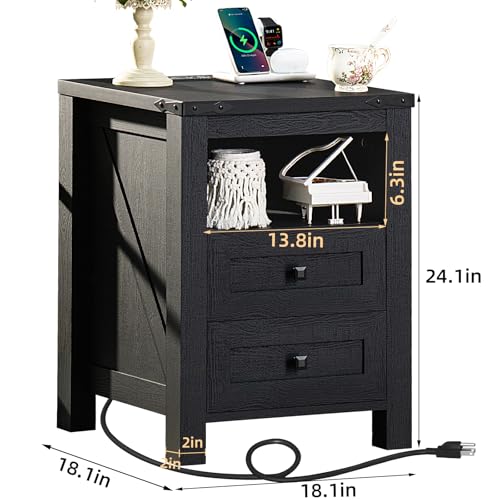 Farmhouse Nightstand with Charging Station and USB Port