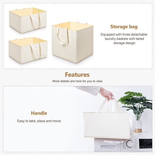 Laundry Basket 3 Tier Bamboo Storage Shelf with Wheels Removable Storage Basket with Handle Freestanding Clothes Hamper Organizer for Bathroom Living Room Bedroom