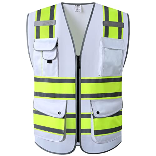 9 Pockets Class 2 High Visibility Zipper Front Safety Vest With Reflective Strips Meets ANSI