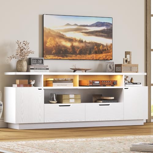 TV Stand for TVs 85 inch with Power Outlet and LED Lights
