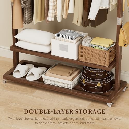 Solid Wood Clothes Rack with Wheels