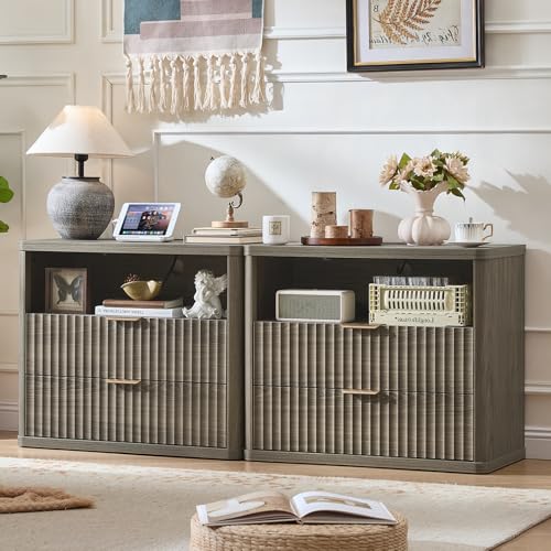 Wide Fluted Nightstand for Large Spaces