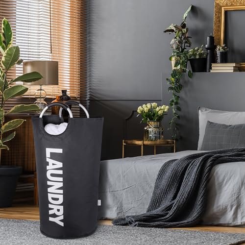 Large Laundry Basket Collapsible Laundry Hamper Tall Clothes Baskets Folding Washing Bin Foldable Fabric Hamper Bags for Bedroom Laundry Room Closet Bathroom College
