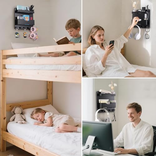 Bedside Wall Shelf with Glasses Hooks