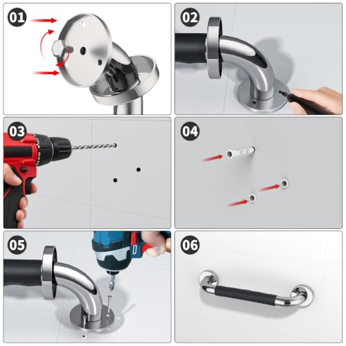 Shower Grab Bar with Rubber Grip