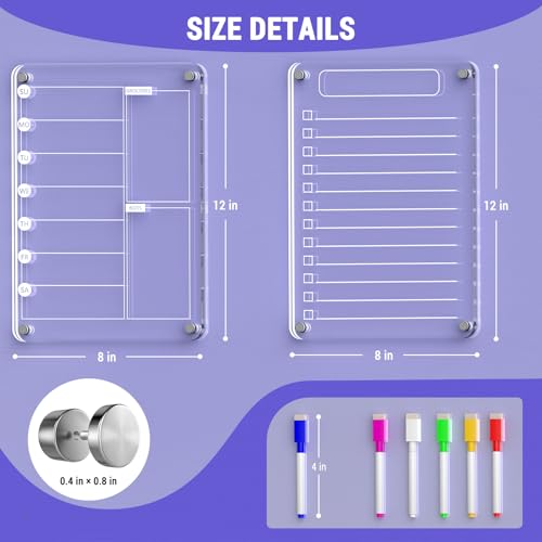 2 Pcs Acrylic Magnetic Dry Erase List Board for Fridge