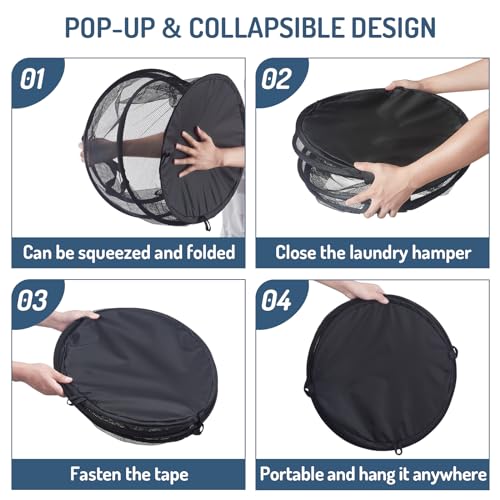 Mesh Popup Laundry Hamper 115L Foldable Laundry Basket Large Capacity Collapsible Clothing Storage Basket with Handles 26 H x 18 W x 18 L