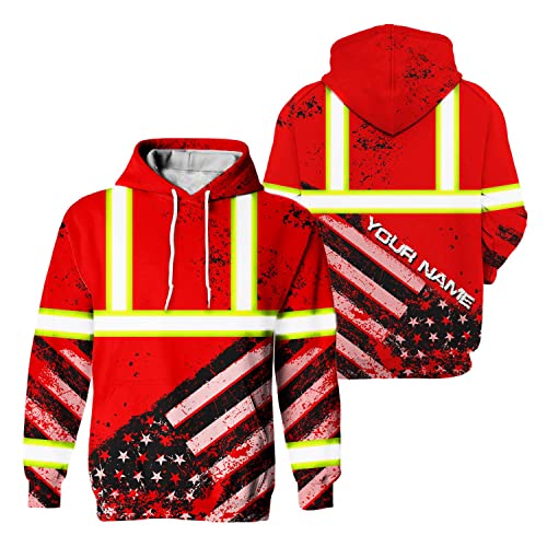 US Flag High Visibility Hoodie for Men Reflective Hoodie Safety Workwear for Worker Runner Patriotic ACC02