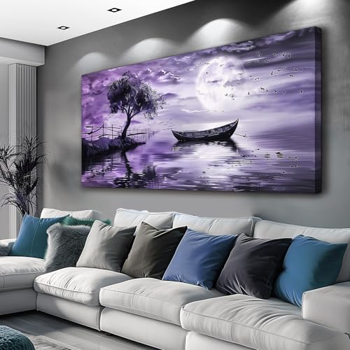 Wall Art for Living Room Canvas Wall Decor for Bedroom Office Wall Decoration Landscape Paintings Modern Purple Lake View Wall Pictures Artwork Hotel Room Home Decor Ready to Hang 20x40 in