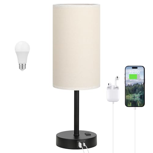 Touch Table Lamp with USB A C Ports for Bedroom