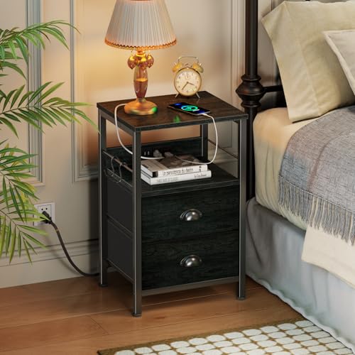 Nightstands Set of 2 with Charging Station
