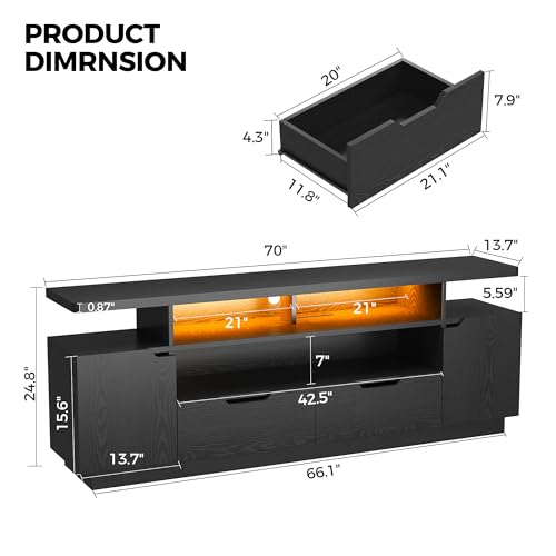 TV Stand for TVs 85 inch with Power Outlet and LED Lights