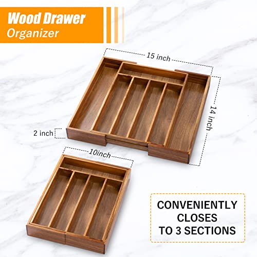 Silverware Organizer Kitchen Drawer Organizer Expandable Bamboo Utensil Holder Cutlery Tray for Kitchen Utensil and Flatware Bedroom Office
