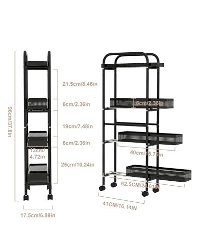 Slim Storage Cart 4 Tier with Pull Out Basket Bathroom Organizer Rolling cart