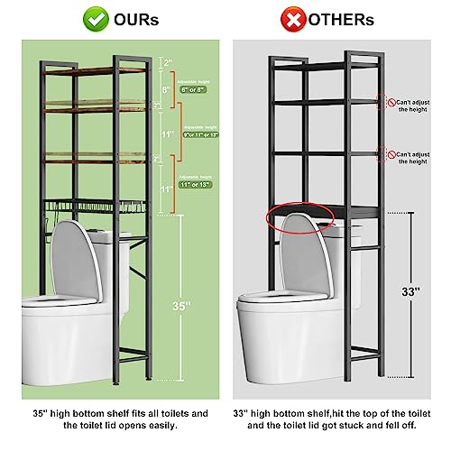 Over-The-Toilet Storage Rack, 4-Tier Bathroom Organizer Shelf Over Toilet with Adjustable Shelf and Basket, Freestanding Space Saver Bathroom Shelves Above Toilet for Room