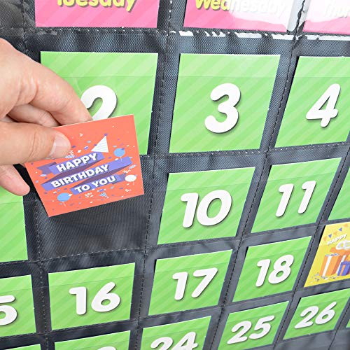 Classroom Monthly Calendar Pocket Chart with 71 Cards for Kids Learning for Home