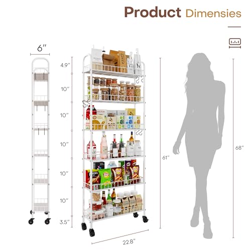 6 Tier Slim Storage Cart with Wheels