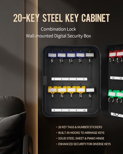 20 120 Position Key Cabinet with Combination Lock with Colorful Key Tag Labels Stickers and Hooks