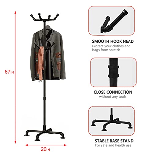 Industrial Coat Rack Metal Coat Hanger Freestanding Coat Tree with 6 Hooks