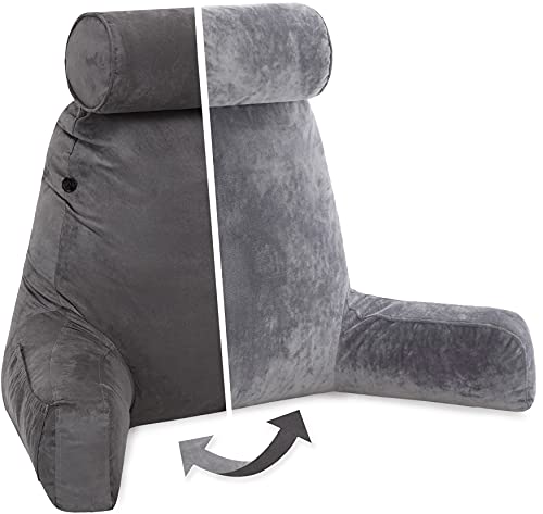 Adult Reading Sit Up Bed Rest Pillow for Bed with Arms & Neck Roll on Bungee Cord