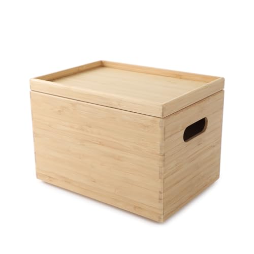 Bamboo Storage Box Stackable Lidded Organizer Bin