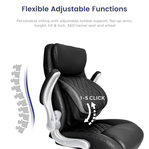 Ergonomic Office Chair Premium Leather Adjustable Lumbar Support and Armrests High Back Executive Computer Desk Chair