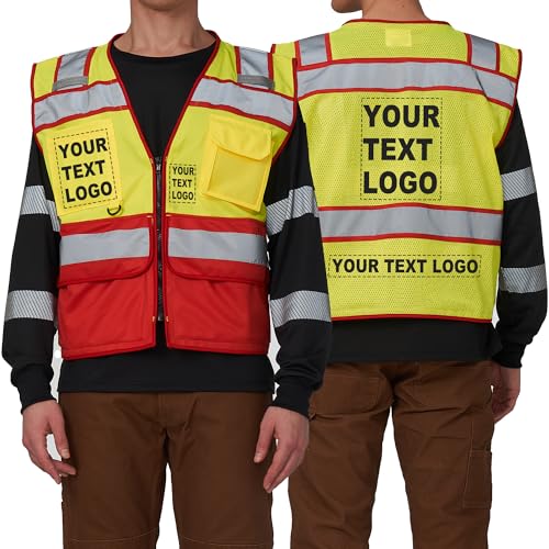 High Vis Reflective Safety Vest for Men Women Zipper Ipad Pockets Mesh Construction Apparel Neon Vest for Work