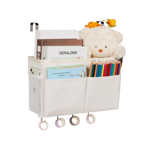 Bedside Storage Organizer 5 Pockets with 4 Hooks Hanging Storage Bag for Headboards