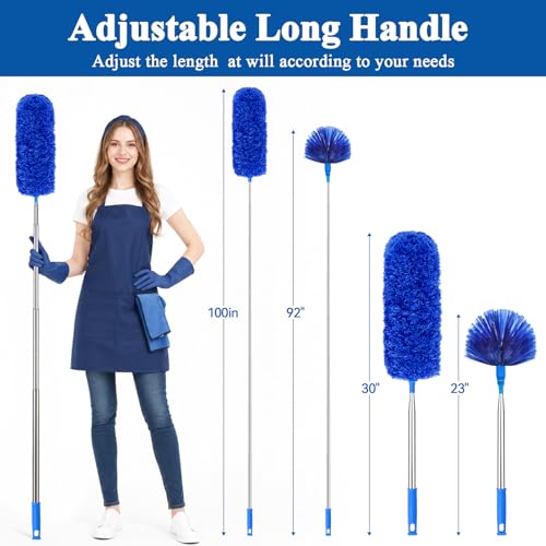 Microfiber Feather Duster Extendable Cobweb Duster with 100 inches Extra Long Pole