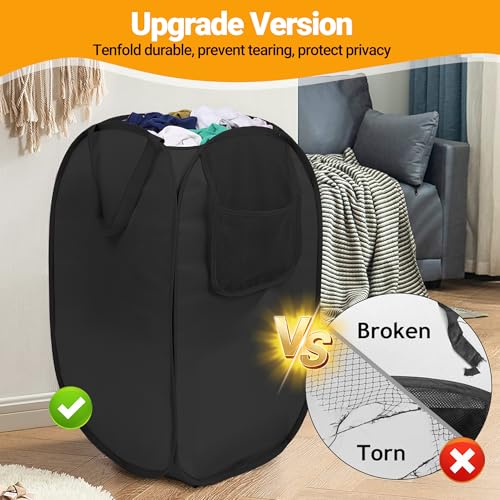 Sturdy Foldable Pop Up Laundry Hamper with Side Pockets