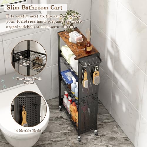 Utility Slim Storage Cart 4 Tier Rolling Laundry Room Organization Cart：