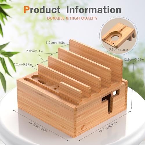 7 Slot Bamboo Charging Stations with USB Charger