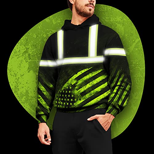 US Flag High Visibility Hoodie for Men Reflective Hoodie Safety Workwear for Worker Runner Patriotic ACC02