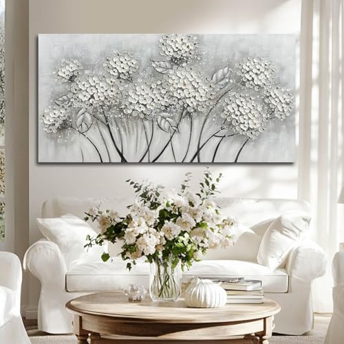 White Wall Art Frame Wall Decor Large Abstract Canvas Pictures Living Room Decor Black Gold Canvas Oil Paintings Flowers Decorations Oversized Arts for Home Office Bedroom