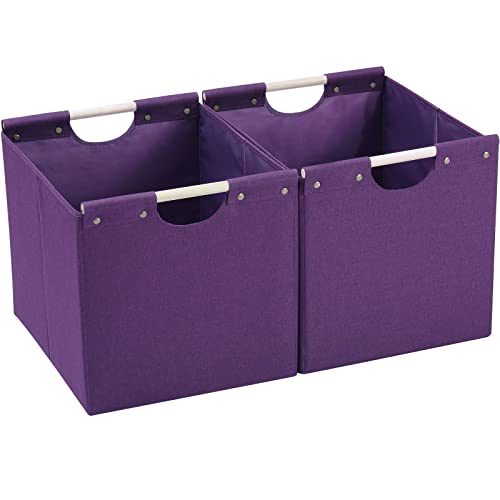 Large Collapsible Storage Bins with Wooden Handles