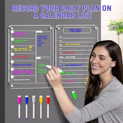 2 Pcs Acrylic Magnetic Dry Erase List Board for Fridge