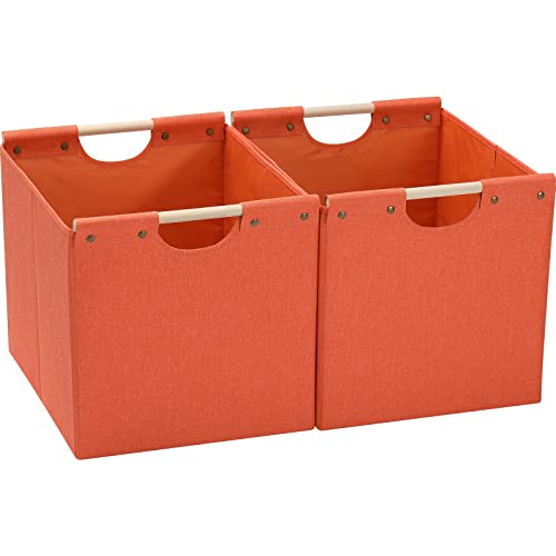 Large Collapsible Storage Bins with Wooden Handles