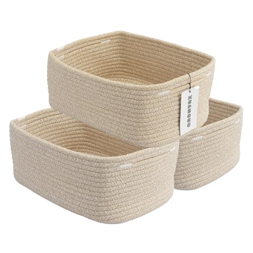 Small Woven Storage Baskets Decorative Rope Bins for Organizing Shelves