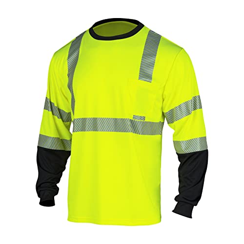Safety Reflective Hi Vis Long Sleeve Shirts for Men ANSI Class 3 High Visibility Construction Work T Shirts
