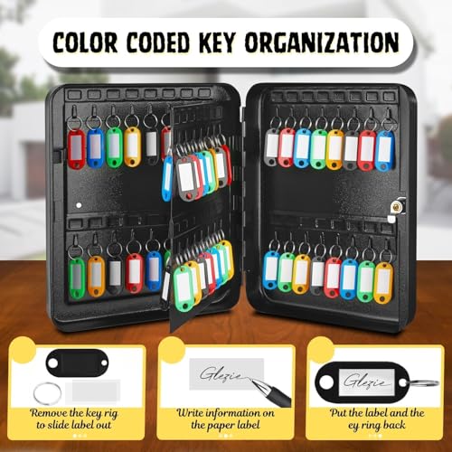 Key Cabinet Steel Box with Combination Lock with Number Tags & Hooks