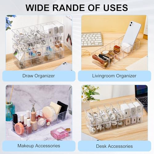 Cable Organizer Box with Wire Ties Cord Storage Charger Box Plastic Electronics Organizer with 8 Removable Divider Cable Storage for Office Home Desk Accessories