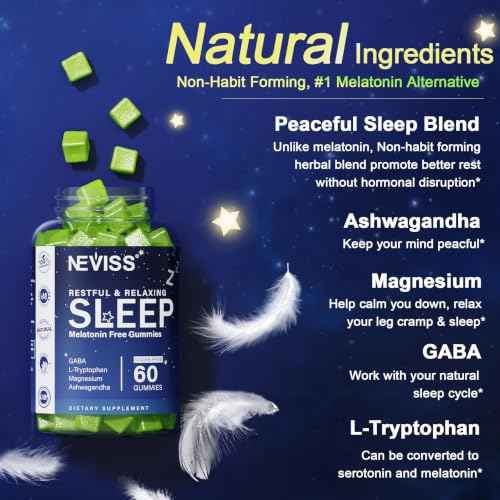 GABA, L-tryptophan, Magnesium, Ashwagandha, Non-melatonin Gummies for Men & Women, Help for Zzzs, Calm Mood & Relaxation - Non Habit-Forming