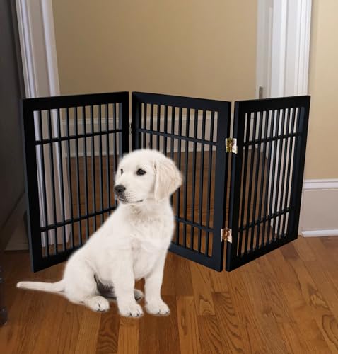 Pet Dog Gate Strong and Durable Freestanding Folding Acacia Hardwood Portable Wooden Fence Indoors or Outdoors by Urnporium