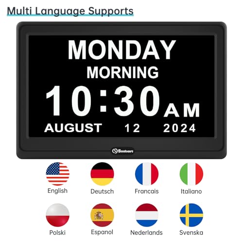 Digital Dementia Clock for Seniors Elderly Extra Large with Date Day and Time Display