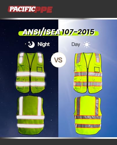 10 Pockets High Visibility Zipper Front Safety Vest with Reflective Strips