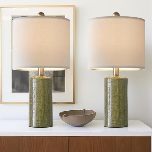 Modern Ceramic Table lamp Set of 2 Small Farmhouse Bedside lamp