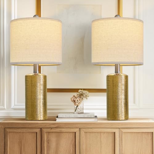 Modern Ceramic Table lamp Set of 2 Small Farmhouse Bedside lamp